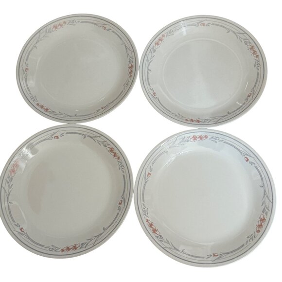 Corelle By Corning Rose Tulip Floral Rim 4 Dinner Plates 10.25 inch USA FLAW - Picture 2 of 7